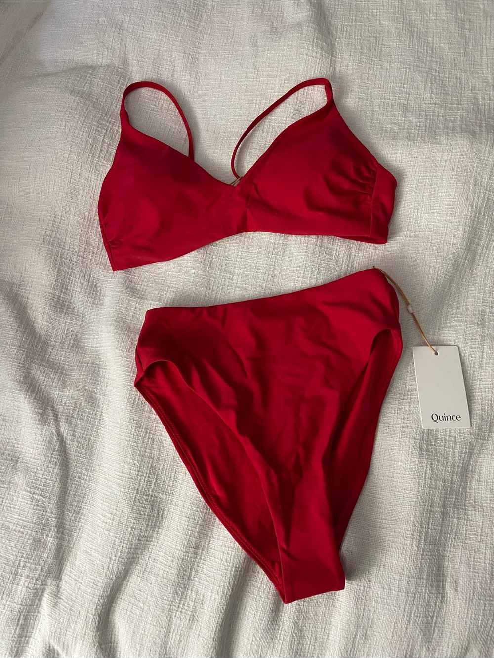 New With Tags Quince Italian High-Rise Bikini Set - Cherry Red